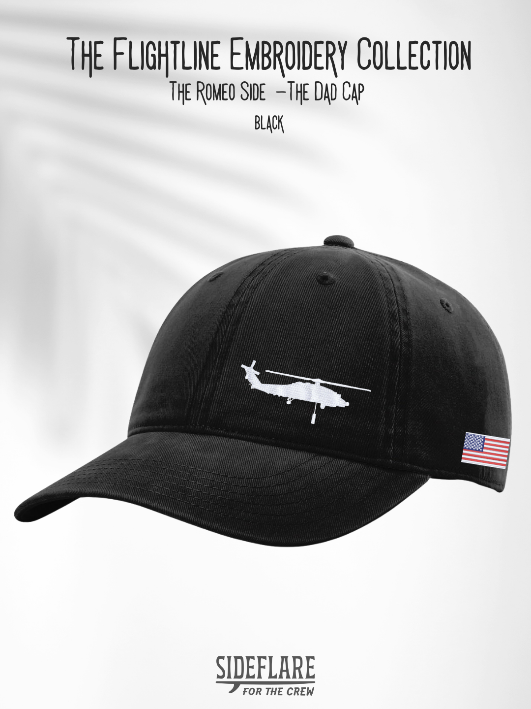 Flightline Embroidered Dad Hat | The Romeo Side View