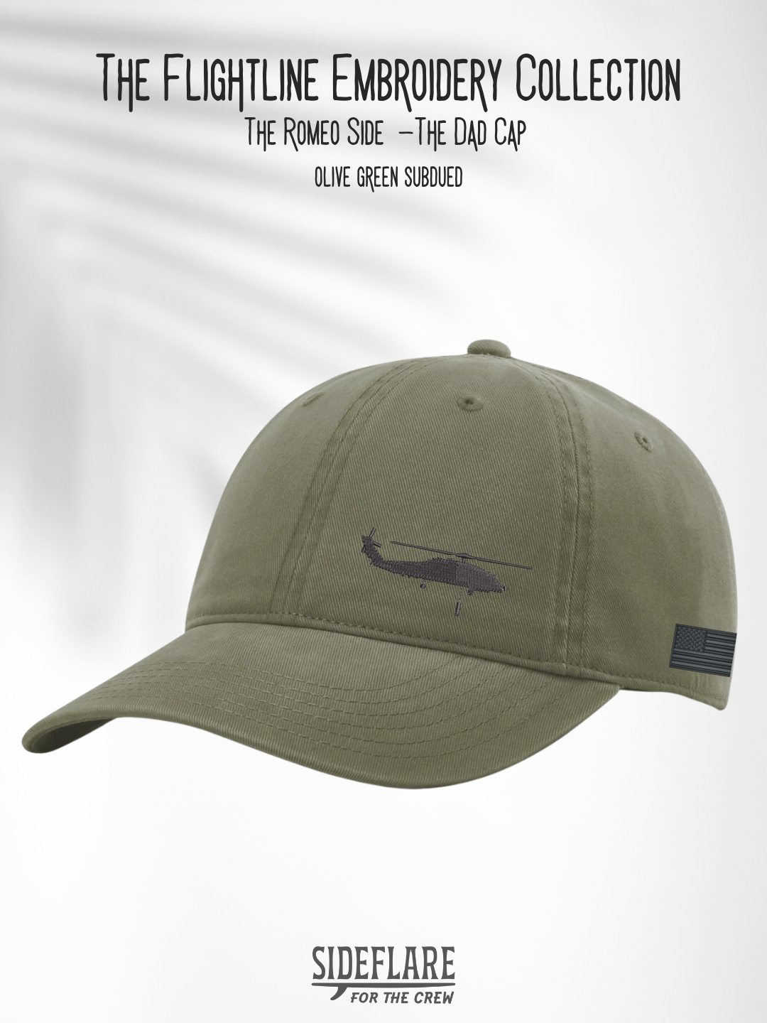 Flightline Embroidered Dad Hat | The Romeo Side View