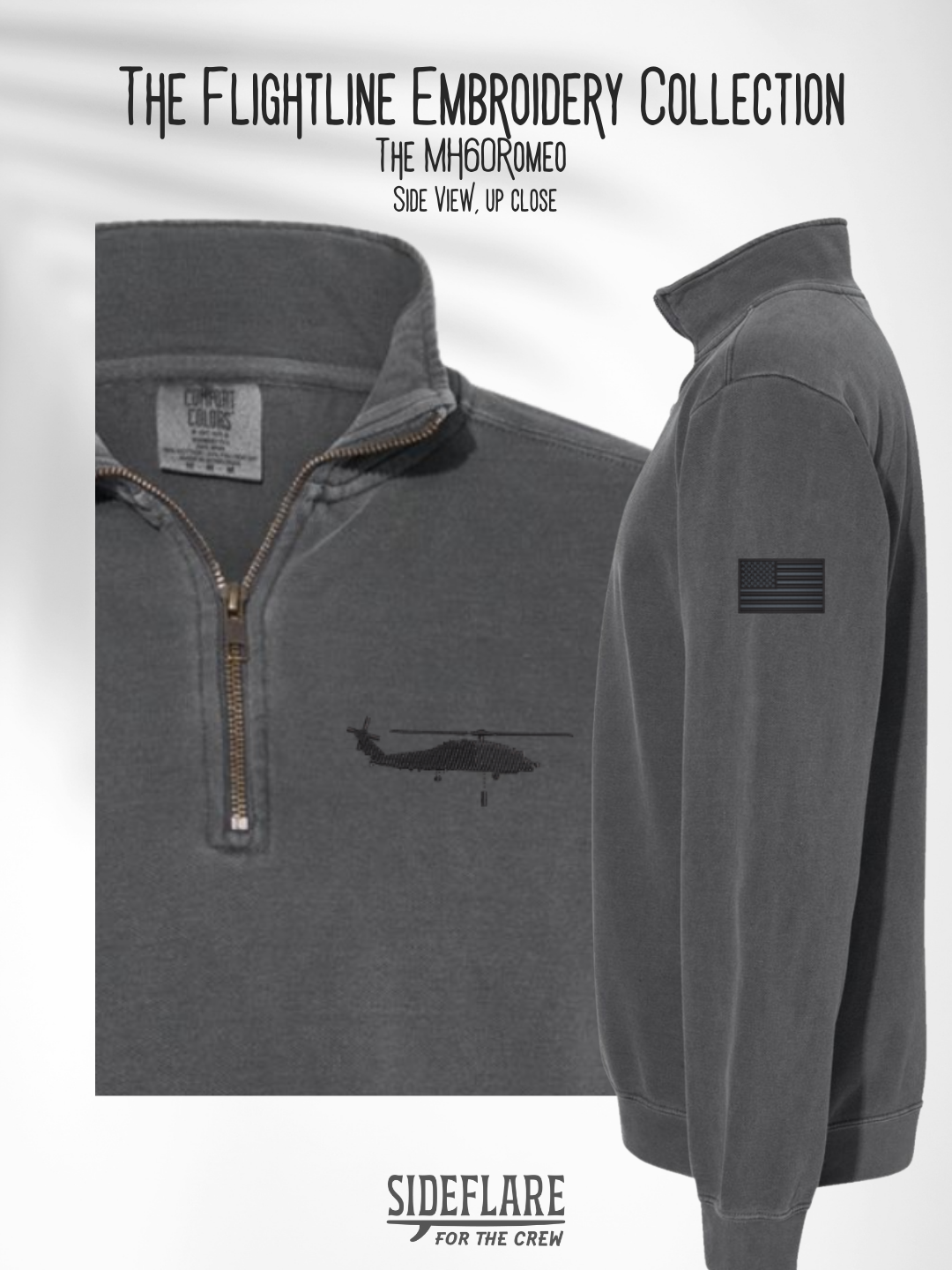 Flightline Embroidered Quarter Zip – The Romeo Side View