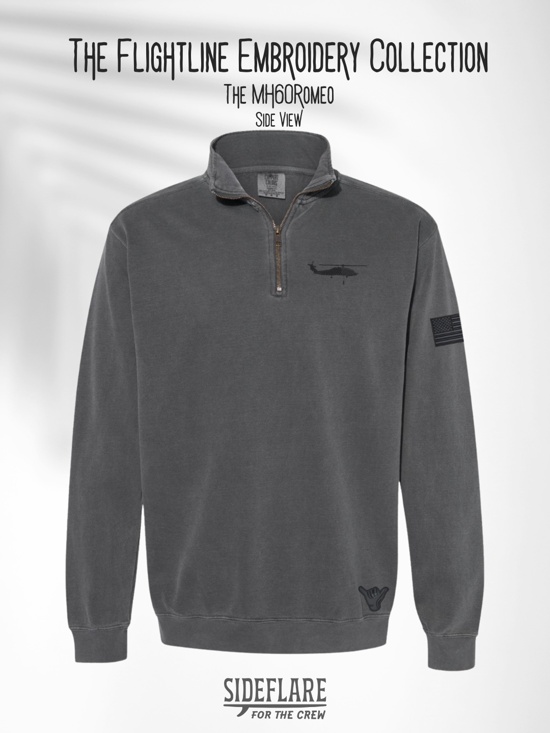 Flightline Embroidered Quarter Zip – The Romeo Side View